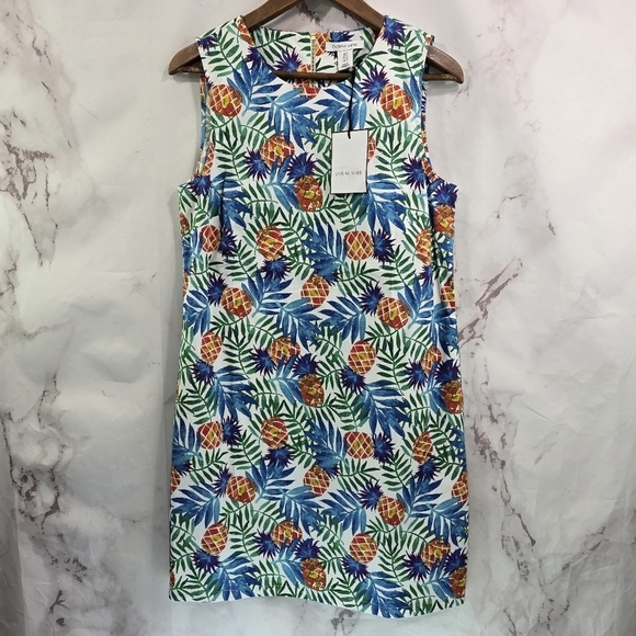Anthropologie Tabitha Webb Dress Womens 8 Pineapple Print Red Blue White Sheath - Picture 1 of 10